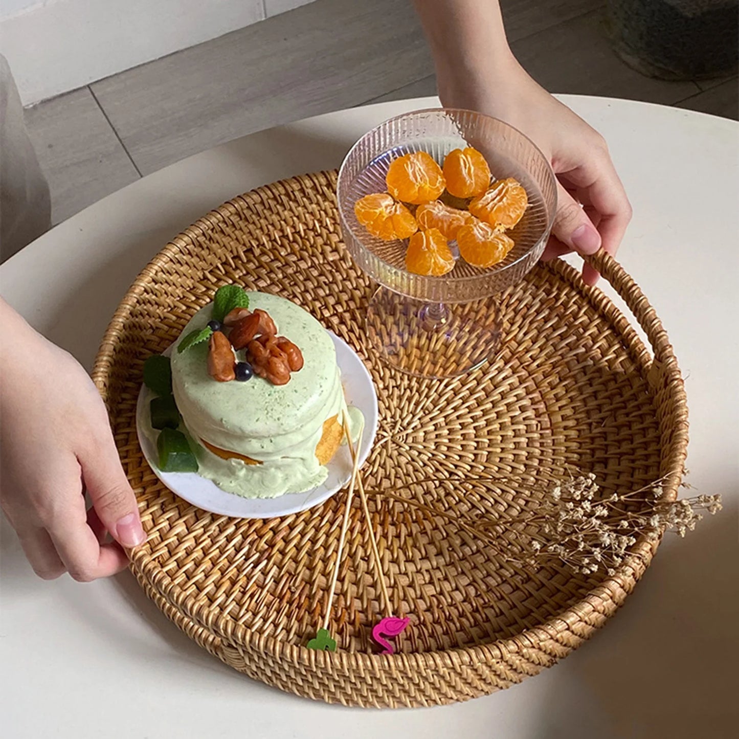 Round Rattan Tray